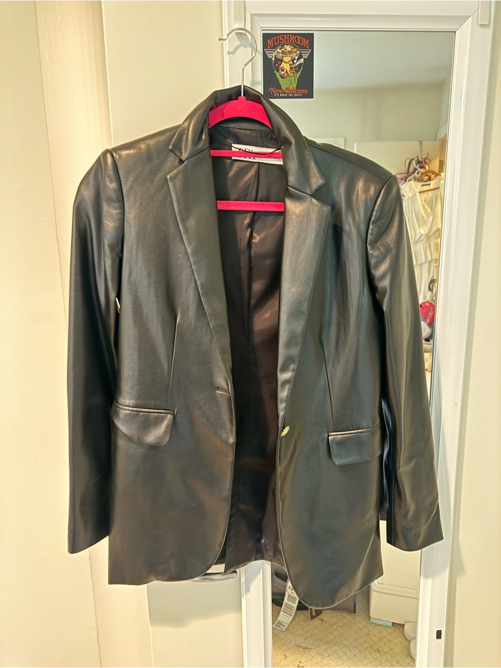 Zara Black Faux Leather Blazer